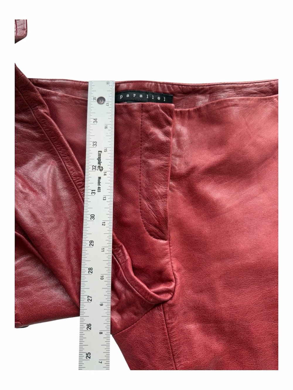 Vintage Parallel Red Patina Leather Pants Y2K Straight Leg Pants Size 4 - Picture 13 of 16